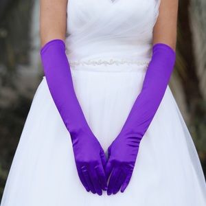 Prom Purple Special Occasion Long Satin Gloves NWT